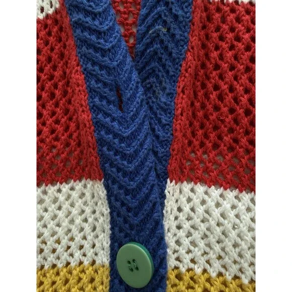 N.E.K. Northeast Knitters  Multi - Color Block Cardigan Sz M. Ramie/Cotton Blend - Picture 16 of 16